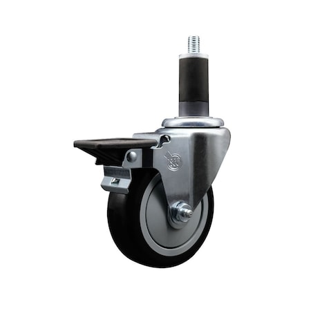 Service Caster 4'' Black Poly Swivel 1-1/4'' Expanding Stem Caster with Brake SCC-EX20S414-PPUB-BLK-PLB-114